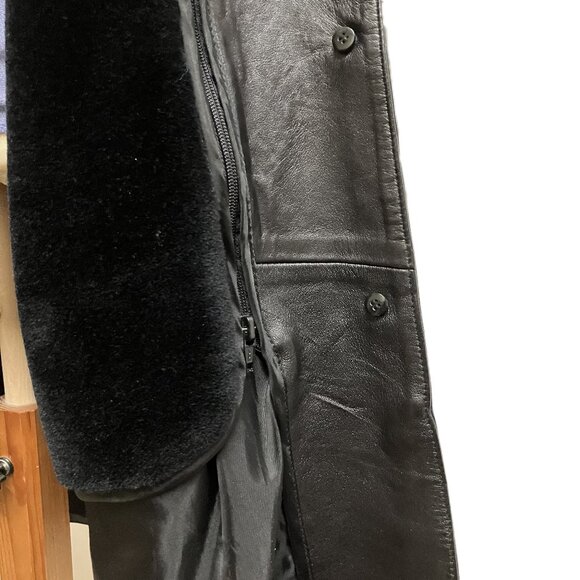 Vintage Black Leather Car Coat with Zip-in Faux Fur Lining 3/4 Length 90s - Picture 7 of 12